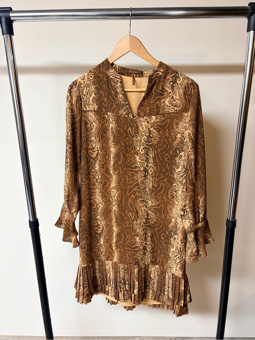 Scotch & Soda Brown Patterned V-Neck Tunic with Pleated Hem